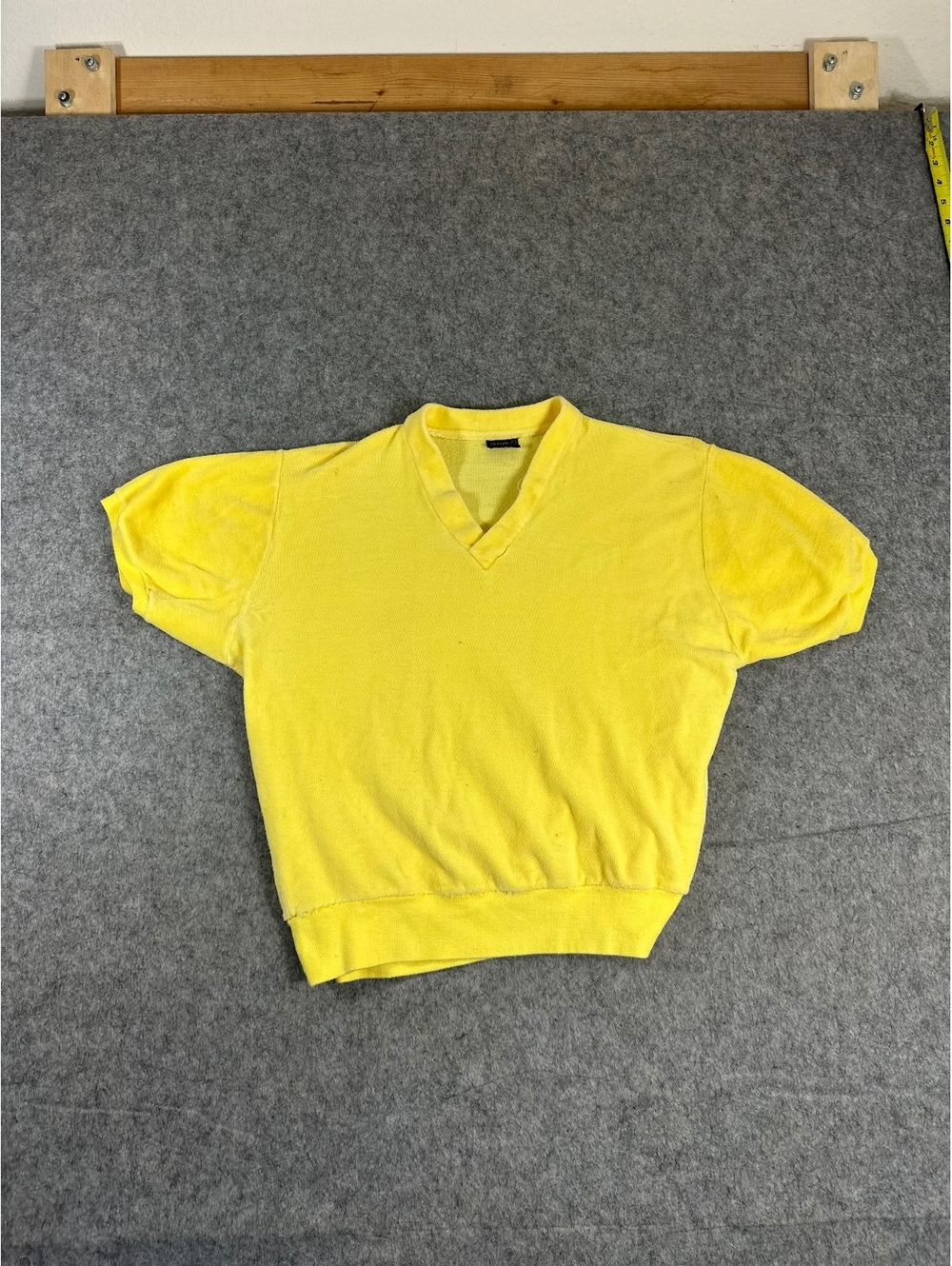 Vintage 70s Velour Yellow Terry Cloth V Neck Shirt Mens M